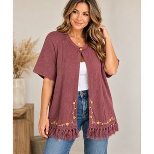 Vintage R&K Originals Women's 20 Ramie Cotton Cardigan Boho Lagenlook Fringe 90s